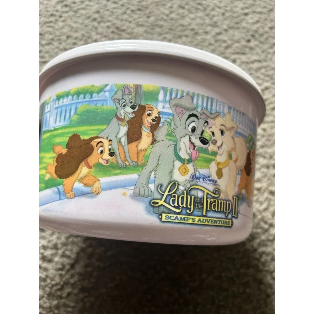 Lady and the Tramp II Vintage Popcorn Bowl with Lid Year 2000 Disney Kellogg